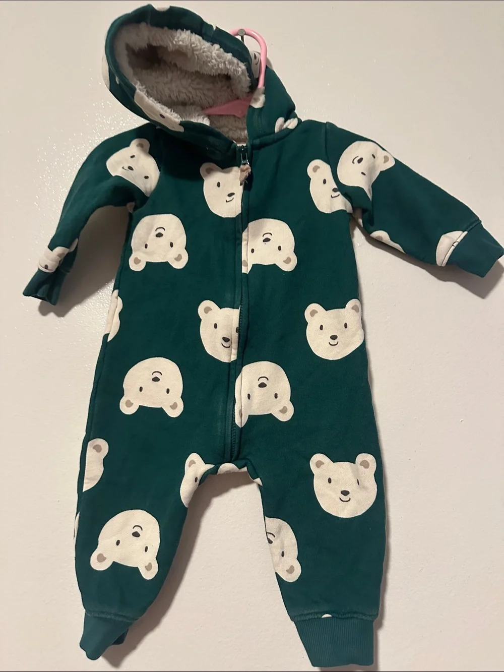 Carter's Dark Green Bear Print Hooded Footie